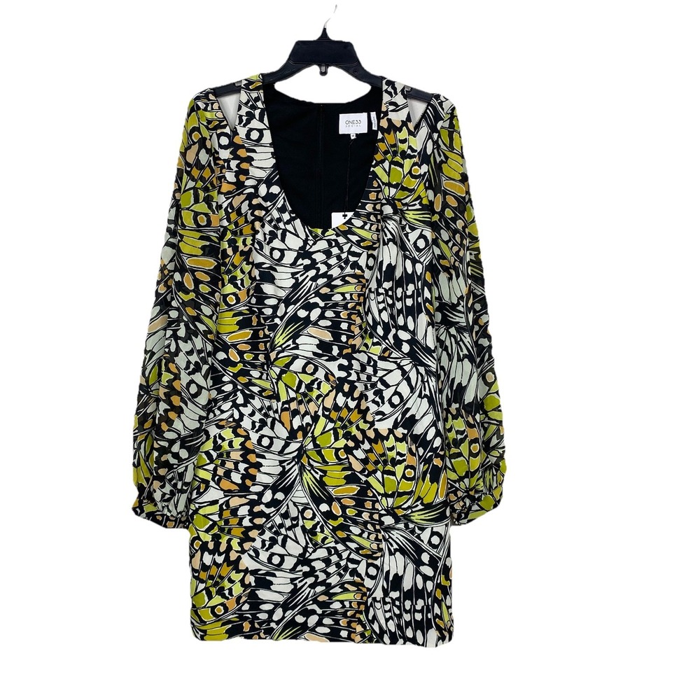 One33 Social Cutout Printed Butterfly Chiffon‎ Stretch Jersey Mini Dress Sz 12